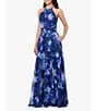 Color:Blue Multi - Image 3 - Halter Neck Floral Print Chiffon Aline Maxi Dress