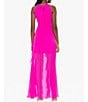 Color:Fuschia - Image 2 - Halter Neck Sleeveless Cascading Ruffle Sheer Chiffon Gown