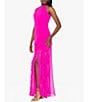 Color:Fuschia - Image 3 - Halter Neck Sleeveless Cascading Ruffle Sheer Chiffon Gown
