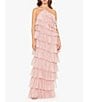 Color:Blush - Image 1 - Halter Neckline Tiered Tulle Ruffle Gown