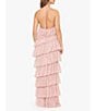 Color:Blush - Image 2 - Halter Neckline Tiered Tulle Ruffle Gown