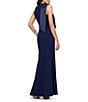 Betsy & Adam Halter Scuba Crepe Gown With Mikado Bow, Color:Navy - Image 2