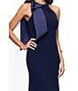 Betsy & Adam Halter Scuba Crepe Gown With Mikado Bow, Color:Navy - Image 4
