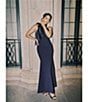 Betsy & Adam Halter Scuba Crepe Gown With Mikado Bow, Color:Navy - Image 6