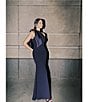 Betsy & Adam Halter Scuba Crepe Gown With Mikado Bow, Color:Navy - Image 8