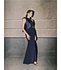 Betsy & Adam Halter Scuba Crepe Gown With Mikado Bow, Color:Navy - Image 9