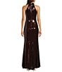 Betsy & Adam Halter Sequin Sheath Gown, Color:Burgundy - Image 2