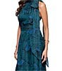 Betsy & Adam Halter Tie Neck Palm Print Shimmer Chiffon Sleeveless Maxi Dress, Color:Teal Multi - Image 5