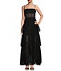 Color:Black - Image 1 - Illusion Tiered Ruffled Tulle Square Neck Mesh Sleeveless Gown