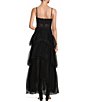 Color:Black - Image 2 - Illusion Tiered Ruffled Tulle Square Neck Mesh Sleeveless Gown