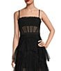 Color:Black - Image 3 - Illusion Tiered Ruffled Tulle Square Neck Mesh Sleeveless Gown
