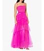 Color:Hot Pink - Image 1 - Illusion Tiered Ruffled Tulle Square Neck Mesh Sleeveless Gown