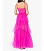 Color:Hot Pink - Image 2 - Illusion Tiered Ruffled Tulle Square Neck Mesh Sleeveless Gown