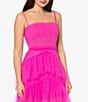 Color:Hot Pink - Image 3 - Illusion Tiered Ruffled Tulle Square Neck Mesh Sleeveless Gown