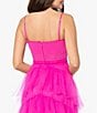 Color:Hot Pink - Image 4 - Illusion Tiered Ruffled Tulle Square Neck Mesh Sleeveless Gown