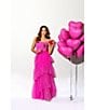 Color:Hot Pink - Image 5 - Illusion Tiered Ruffled Tulle Square Neck Mesh Sleeveless Gown
