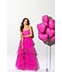 Color:Hot Pink - Image 6 - Illusion Tiered Ruffled Tulle Square Neck Mesh Sleeveless Gown