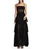 Color:Black - Image 1 - Illusion Tiered Ruffled Tulle Square Neck Mesh Sleeveless Gown