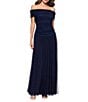 Betsy & Adam Jersey Drop Waist Ruched Off-The-Shoulder Pleated Gown, Color:Navy - Image 1