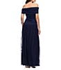 Betsy & Adam Jersey Drop Waist Ruched Off-The-Shoulder Pleated Gown, Color:Navy - Image 2
