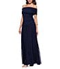 Betsy & Adam Jersey Drop Waist Ruched Off-The-Shoulder Pleated Gown, Color:Navy - Image 3
