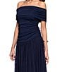 Betsy & Adam Jersey Drop Waist Ruched Off-The-Shoulder Pleated Gown, Color:Navy - Image 4