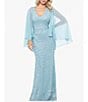 Color:Sage - Image 1 - Lace V-Neck Sheer Cape Gown