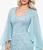 Color:Sage - Image 3 - Lace V-Neck Sheer Cape Gown