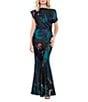 Betsy & Adam Long Hammered Satin Abstract Print Dress - Image 1
