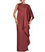 Betsy & Adam Long Satin Kaftan Side Ruffle Dress - Image 1