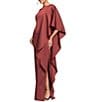 Betsy & Adam Long Satin Kaftan Side Ruffle Dress - Image 2