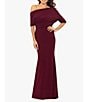 Color:Bordeaux - Image 1 - Scuba Crepe Asymmetric One Shoulder Short Sleeve Mermaid Gown