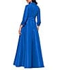 Betsy & Adam Long Sleeve Collar V Neck Taffeta Ballgown With Side Ruffle, Color:Ocean - Image 2