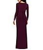 Betsy & Adam Long Sleeves With Beaded Embellishment Ruched Sheath Gown, Color:Wine - Image 2