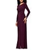 Betsy & Adam Long Sleeves With Beaded Embellishment Ruched Sheath Gown, Color:Wine - Image 3