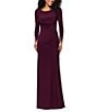 Betsy & Adam Long Sleeves With Beaded Embellishment Ruched Sheath Gown, Color:Wine - Image 4