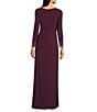 Betsy & Adam Long Sleeves With Beaded Embellishment Ruched Sheath Gown, Color:Wine - Image 6