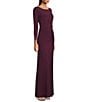 Betsy & Adam Long Sleeves With Beaded Embellishment Ruched Sheath Gown, Color:Wine - Image 7