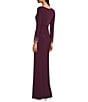 Betsy & Adam Long Sleeves With Beaded Embellishment Ruched Sheath Gown, Color:Wine - Image 8