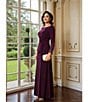 Betsy & Adam Long Sleeves With Beaded Embellishment Ruched Sheath Gown, Color:Wine - Image 11