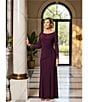 Betsy & Adam Long Sleeves With Beaded Embellishment Ruched Sheath Gown, Color:Wine - Image 13