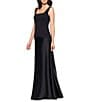 Betsy & Adam Long Square Neck Scuba Crepe Back With Satin Drop Waist, Color:Black - Image 3