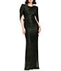 Betsy & Adam Metallic Crinkle Draped Back Shirred Sheath Gown - Image 1