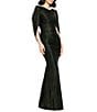 Betsy & Adam Metallic Crinkle Draped Back Shirred Sheath Gown - Image 3