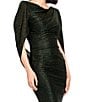 Betsy & Adam Metallic Crinkle Draped Back Shirred Sheath Gown - Image 4