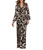 Betsy & Adam Metallic Crinkle Print V-Neck Long Sleeve Gown - Image 1