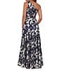 Betsy & Adam Metallic Floral One Shoulder Keyhole Sleeveless Gown, Color:Navy/Gold - Image 2