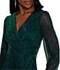 Betsy & Adam Metallic Long Sleeve V-Neck Gown, Color:Jade - Image 3