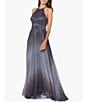 Color:Grey/Purple - Image 3 - Metallic Ombre Halter Neckline Sleeveless Gown