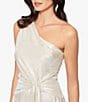 Color:Champagne/Silver - Image 4 - Metallic One Shoulder Sleeveless Knotted Waist Gown